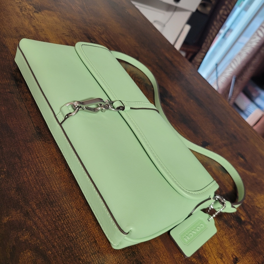 Coach Hamptons Small Leather Shoulder Bag.  Color: Pale Pistachio - Picture 3 of 16
